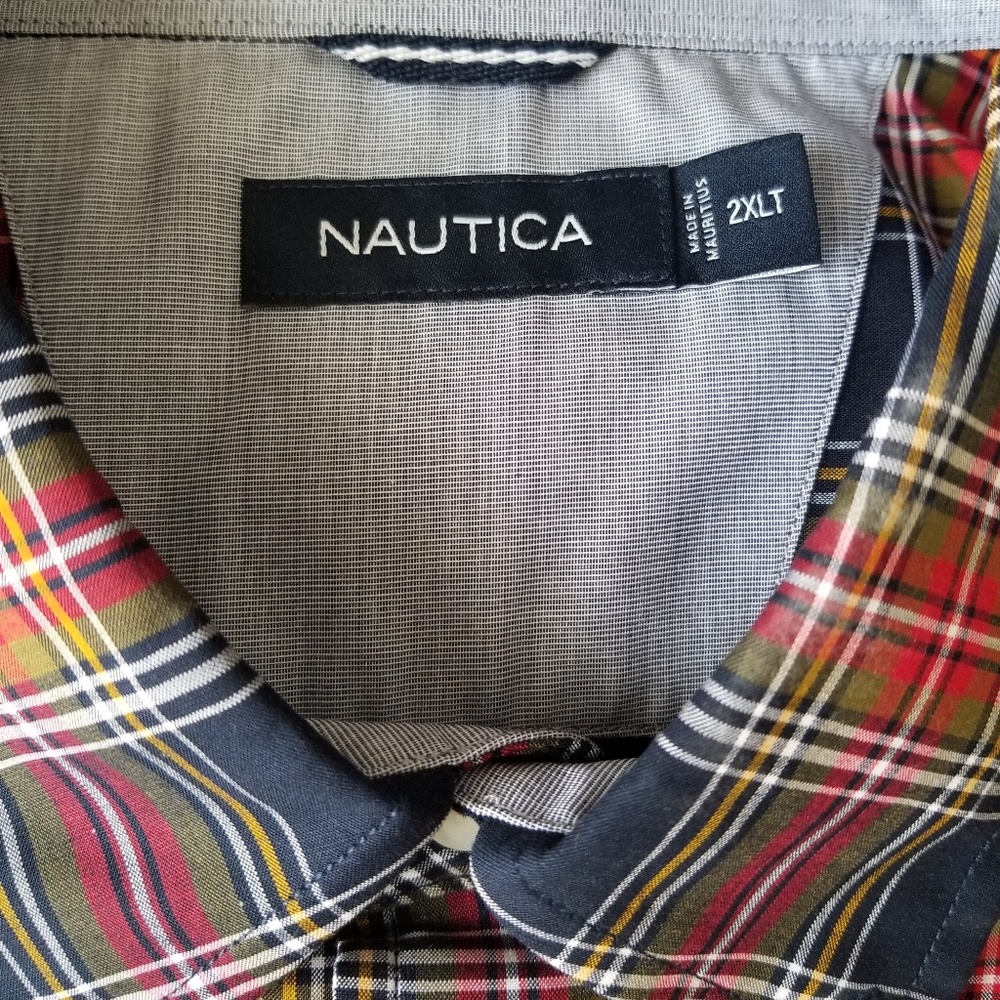 Nautica Shirt Long Sleeve Red Blue Men's 2XLT